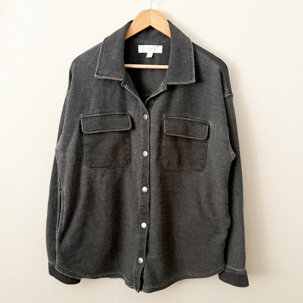 THREAD & SUPPLY | Weathered Black Shacket Ribbed‎ Snap Pockets Jacket | Large